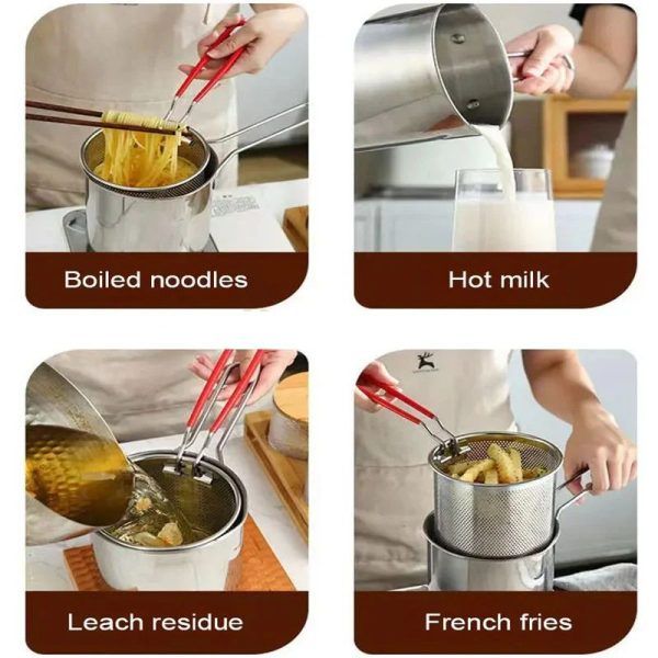 Stainless Steel Deep Fryer Pot with Strainer – 1.2 L